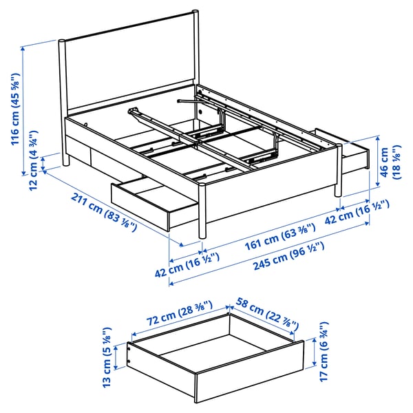 TONSTAD Bed frame with storage, brown stained oak veneer, Queen