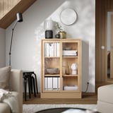 TONSTAD Cabinet with sliding glass doors, oak veneer, 82x37x120 cm