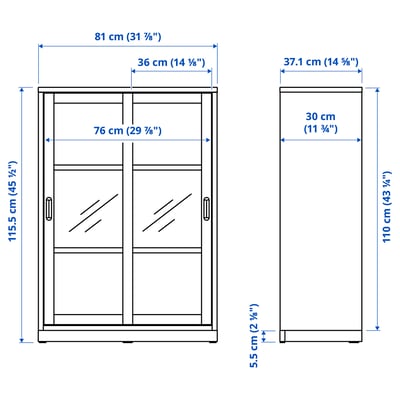 TONSTAD Cabinet with sliding glass doors, off-white, 81x37x116 cm