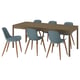 TONSTAD / GRÖNSTA Table and 6 chairs, brown oak veneer/grey-turquoise, 200x85 cm