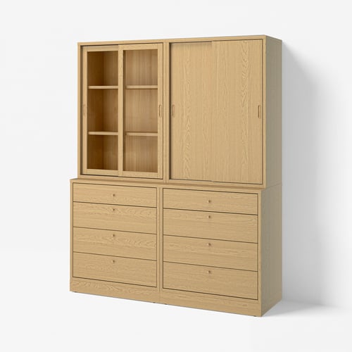 TONSTAD Storage combination with drawers, oak veneer/glass, 164x47x210 cm