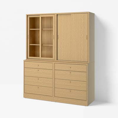 TONSTAD Storage combination with drawers, oak veneer/glass, 164x47x210 cm