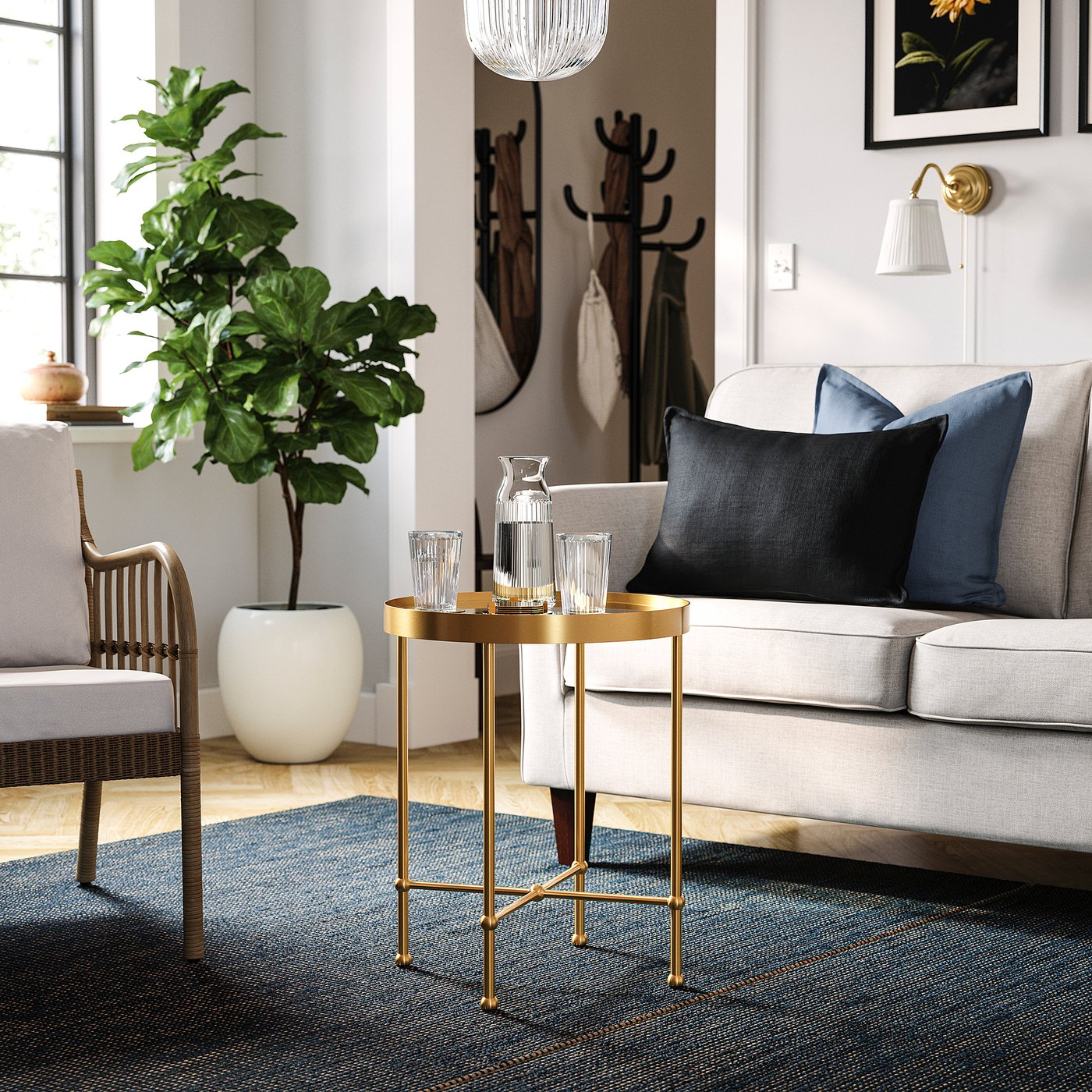 ラウンドテーブル　大理石柄　ゴールド　サイドテーブル　イケア　アクタス TORSJÖ side table, gold effect/glass, 45 cm - IKEA