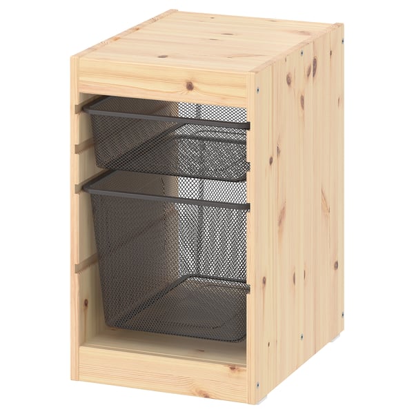 TROFAST Storage combination with boxes, light white stained pine/dark grey, 32x44x53 cm