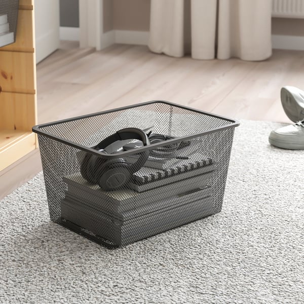 TROFAST Storage combination with boxes, light white stained pine/dark grey, 32x44x53 cm
