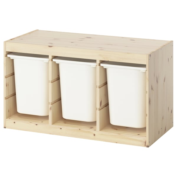 TROFAST Storage combination with boxes, light white stained pine/white, 93x44x53 cm