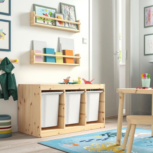 TROFAST Storage combination with boxes, light white stained pine/white, 93x44x53 cm