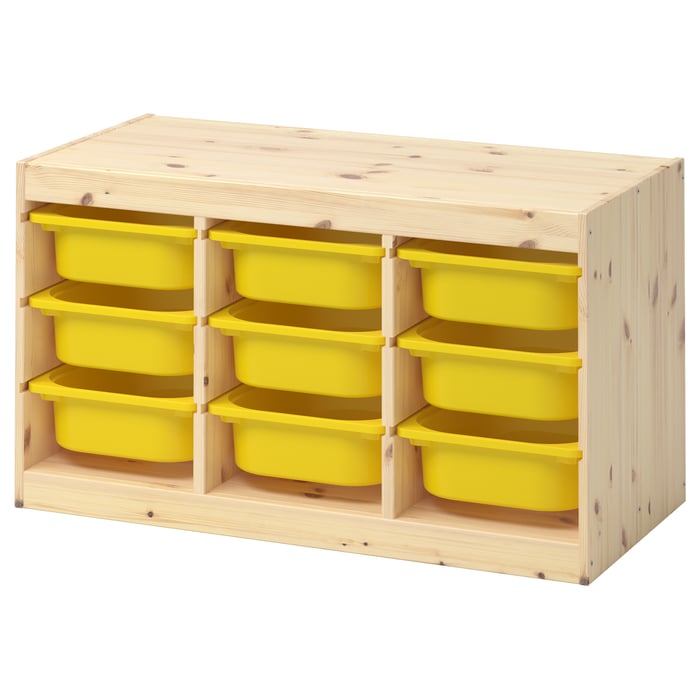 TROFAST storage combination with boxes, light white stained pine/yellow