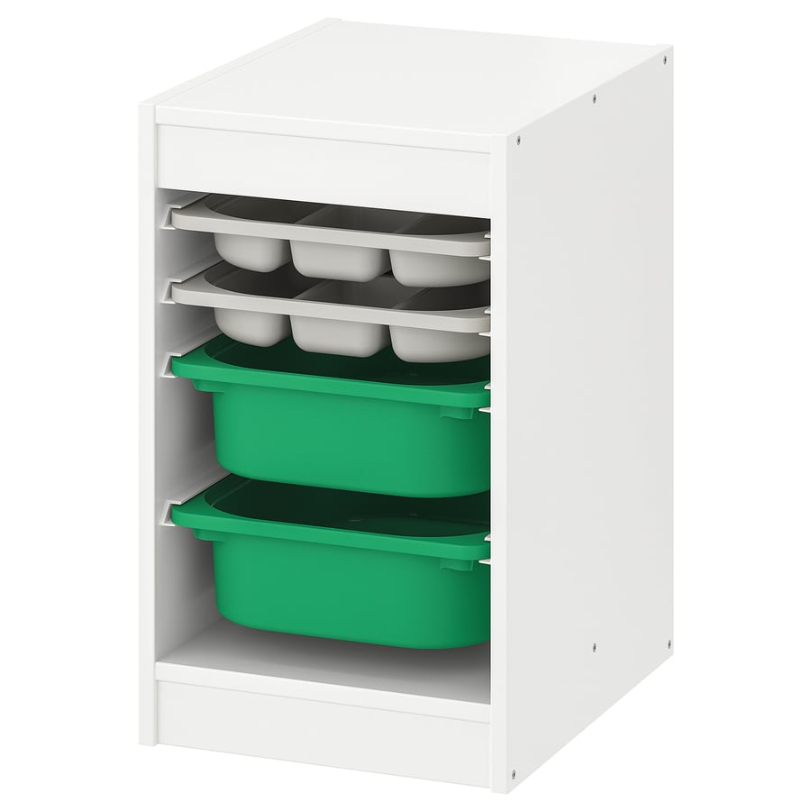 TROFAST storage combination with boxes/tray, white grey/green, 34x44x56