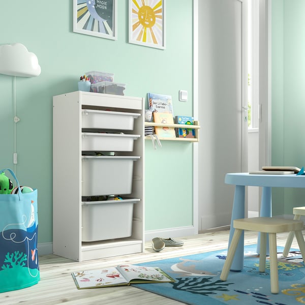 TROFAST Storage combination with boxes, white white/grey, 46x30x95 cm