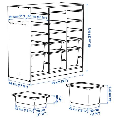 Illustration with measurements for the product: TROFAST.