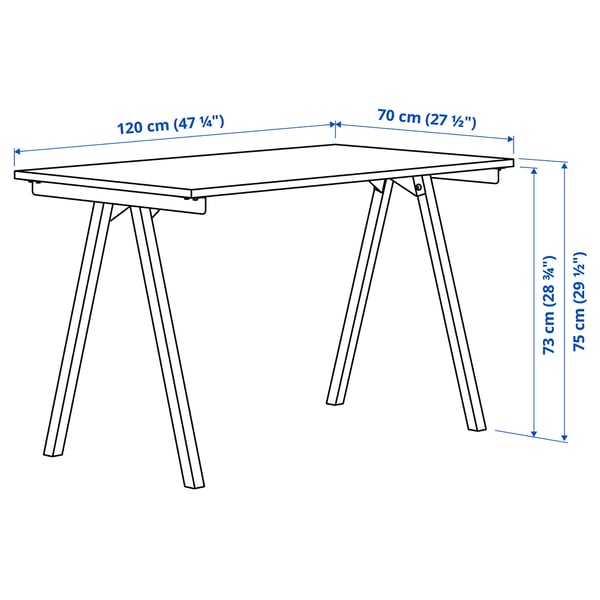 TROTTEN Desk, beige/white, 120x70 cm