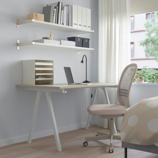 TROTTEN Desk, beige/white, 140x80 cm