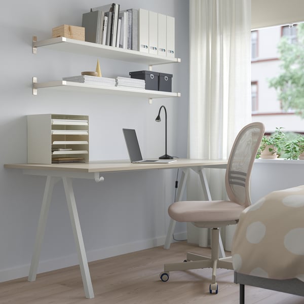 TROTTEN Desk, beige/white, 160x80 cm