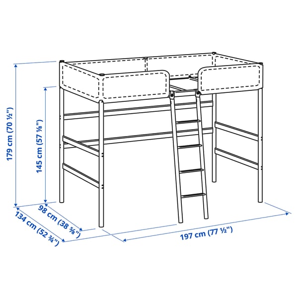 TUFFING Loft bed frame, dark grey, Single