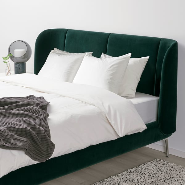 tufjord upholstered bed frame djuparp dark green queen ikea