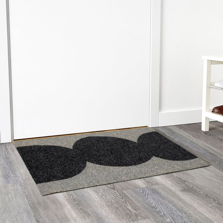 UDBYHÖJ Door mat, beige/black, 60x90 cm IKEA