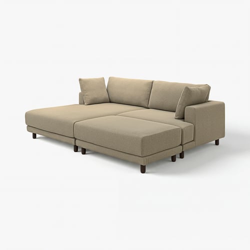 A beige UPPÅKRA sectional sofa with a modern, airy design. The sofa has deep cushions and is supported by wooden legs.