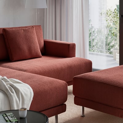 UPPÅKRA 3-seat modular sofa, with chaise longue, left with footstool/Samsala brown-red