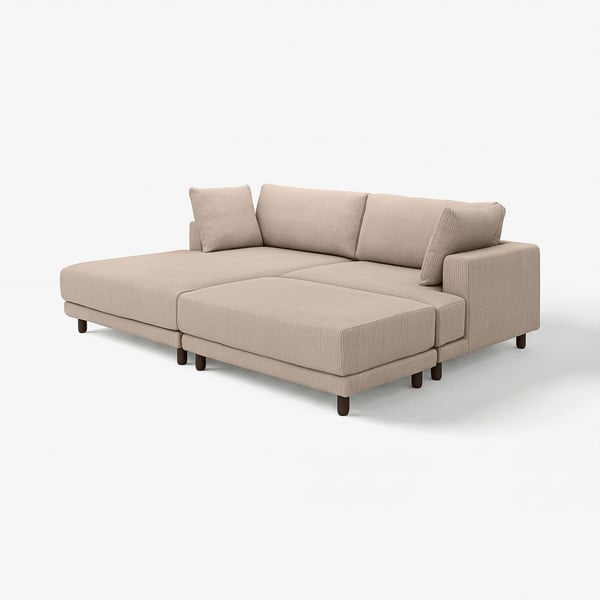 UPPÅKRA 3-seat modular sofa, with chaise longue, left with footstool/Samsala grey-beige