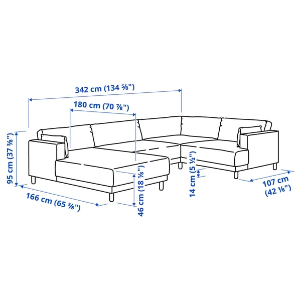 UPPÅKRA U-shaped sofa, 4,5-seat, with chaise longue, left/Samsala grey-beige