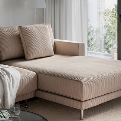 UPPÅKRA U-shaped sofa, 4,5-seat, with chaise longue, right/Samsala grey-beige