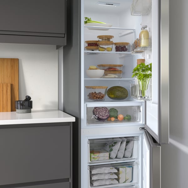 UPPKALLA Fridge/freezer, IKEA 300 freestanding/stainless steel colour, 216/95 l