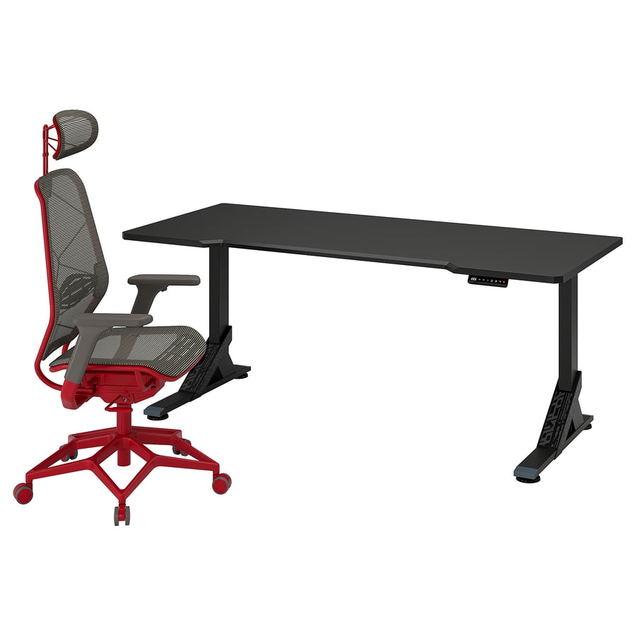 UPPSPEL / STYRSPEL gaming desk and chair, black grey/red, 180x80 cm IKEA