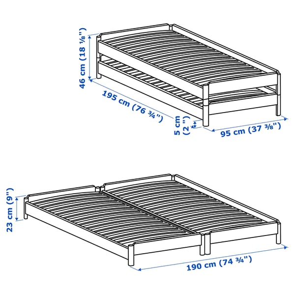 UTÅKER Stackable bed with 2 mattresses, pine/Åfjäll firm, Single