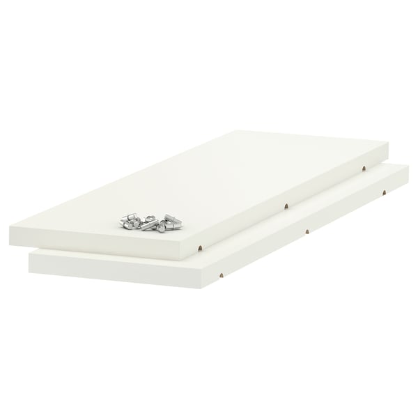 White UTRUSTA melamine shelf, rectangular, thick, flat-top with screws.