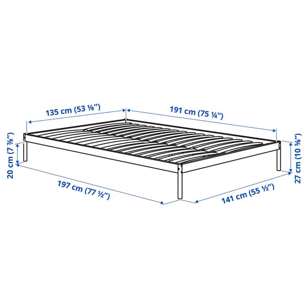 VEVELSTAD Bed frame with 2 headboards, white/Tolkning rattan, Double
