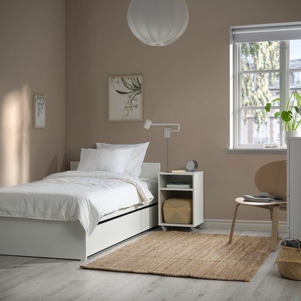 VIHALS Bed frame with 2 storage boxes, white, Single