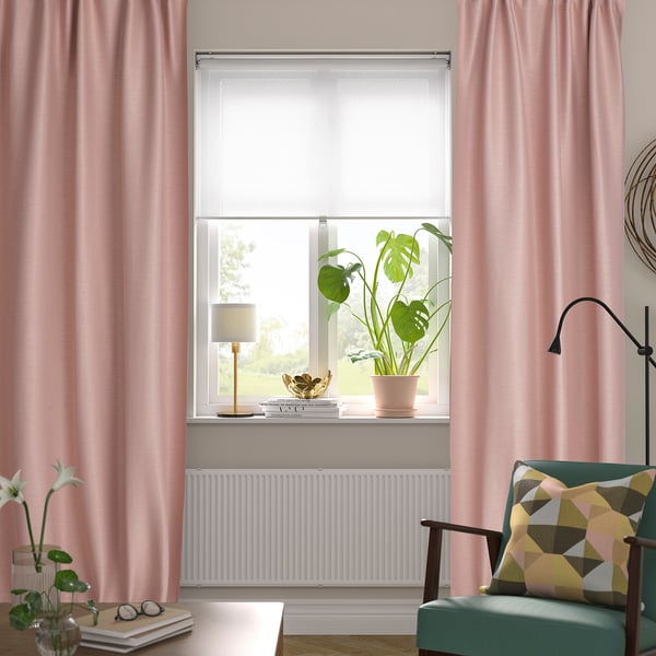 VILBORG Room darkening curtains, 1 pair, pink/with heading tape, 145x250 cm