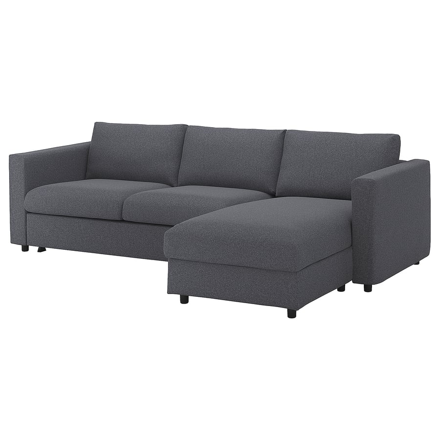 VIMLE 3seat sofabed with chaise longue, Gunnared medium grey IKEA