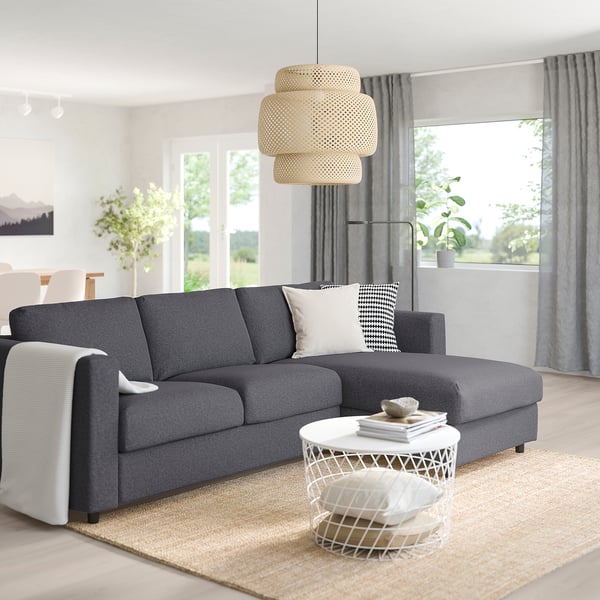 VIMLE 3-seat sofa, with chaise longue/Gunnared medium grey