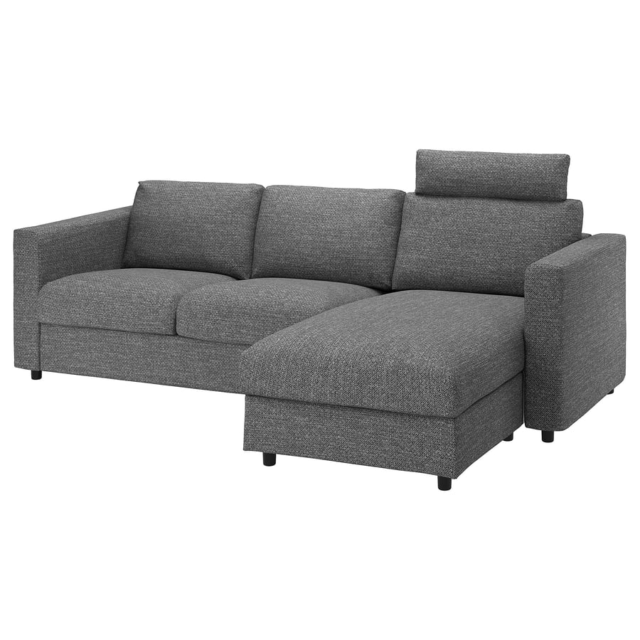 VIMLE 3seat sofa, with chaise longue with headrest/Lejde grey/black IKEA