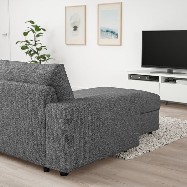 VIMLE 3-seat sofa with chaise longue, with wide armrests/Lejde grey/black