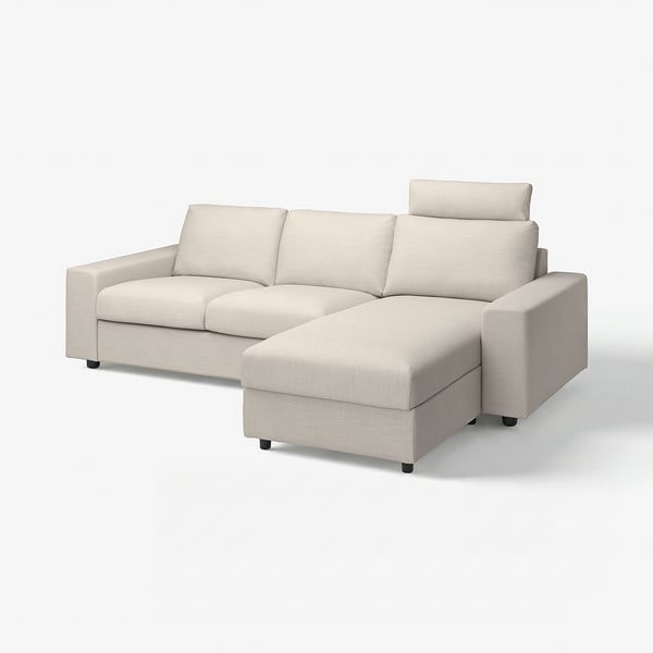 VIMLE 3-seat sofa with chaise longue, with wide armrests with headrest/Gunnared beige