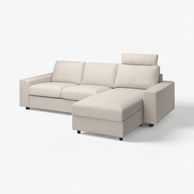 VIMLE 3-seat sofa with chaise longue, with wide armrests with headrest/Gunnared beige