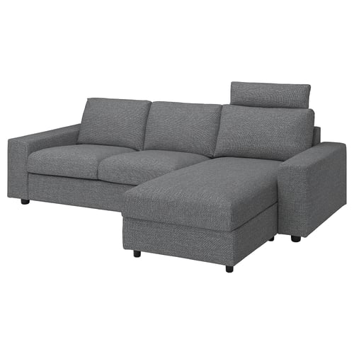 VIMLE grey fabric l-shaped sofa, modern design with storage, cushy headrest & armrests.