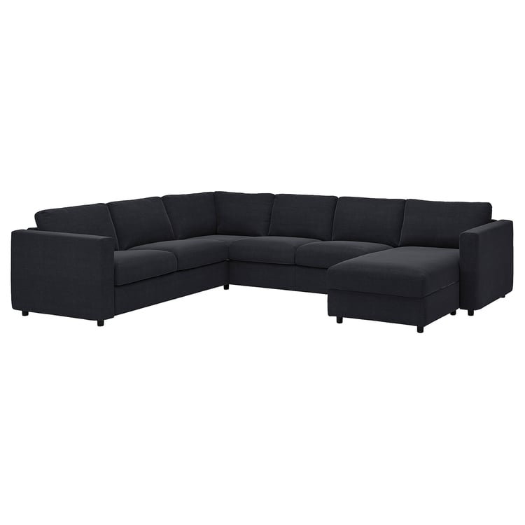 VIMLE corner sofa, 5seat w chaise longue, Saxemara blackblue IKEA