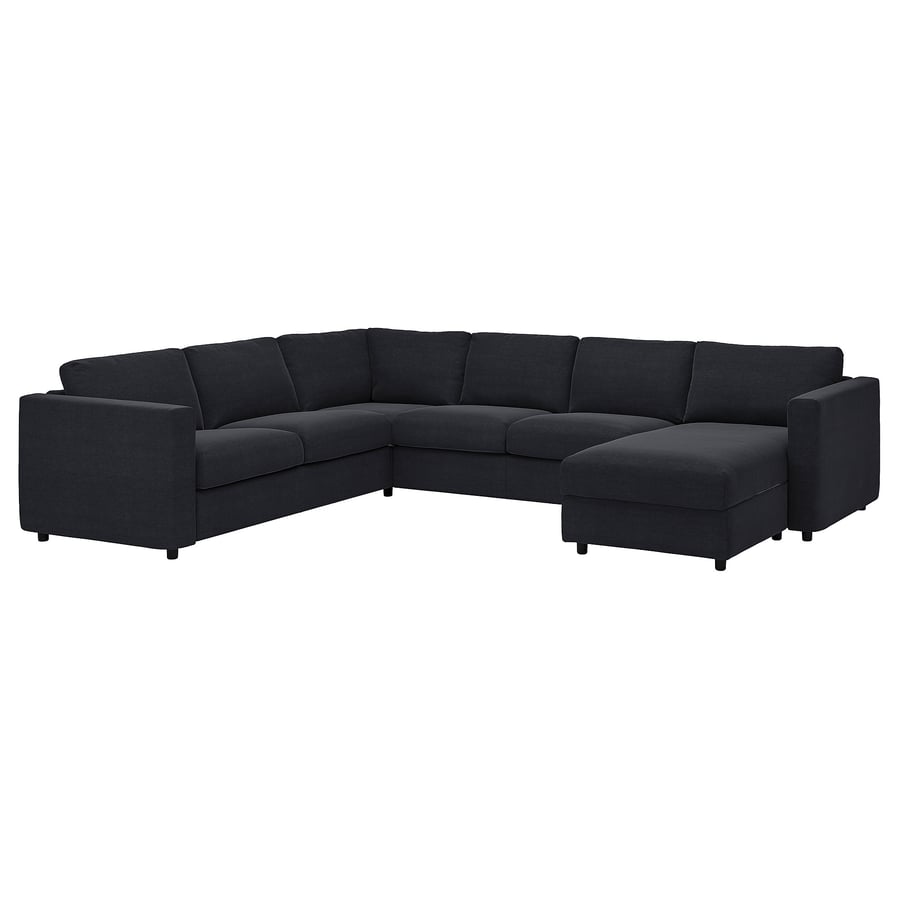 VIMLE corner sofa, 5seat w chaise longue, Saxemara blackblue IKEA
