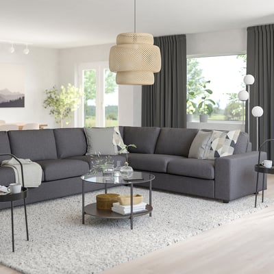 VIMLE Corner sofa, 5-seat, with wide armrests/Gunnared medium grey
