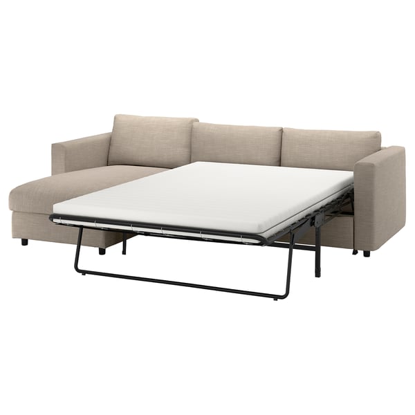 VIMLE Cover for 3-seat sofa-bed, with chaise longue/Hillared beige