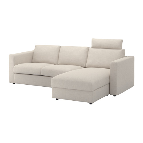 VIMLE 3seat sofa with chaise longue with headrest/Gunnared beige IKEA