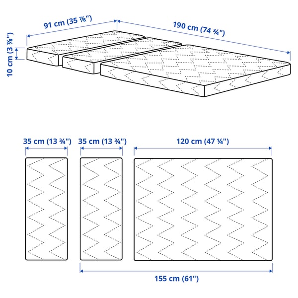 VIMSIG Foam mattress for extendable bed, 91x190 cm