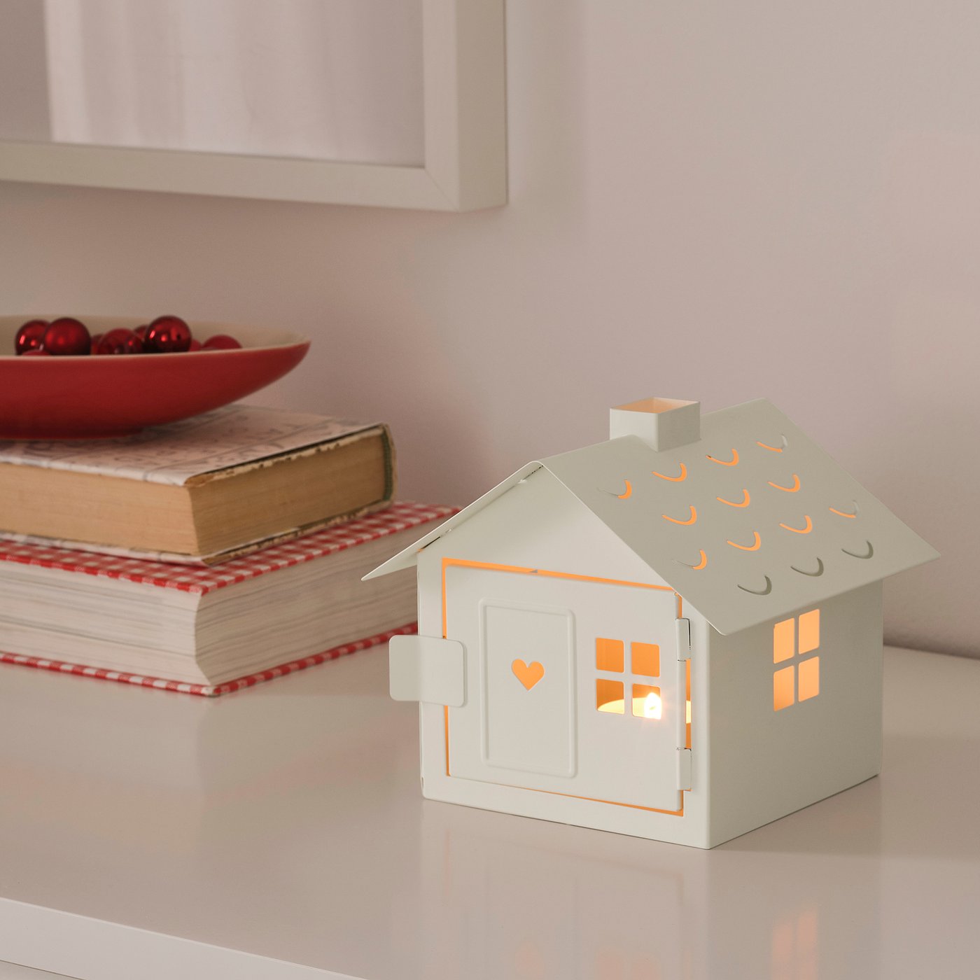 VINTERFEST Tealight holder, house/white, 14 cm IKEA