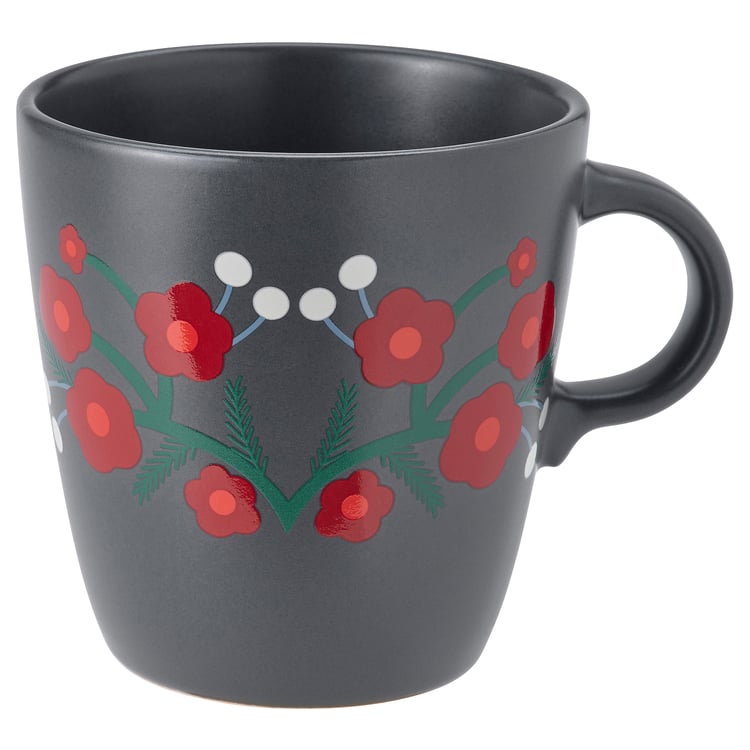 VINTERFINT Mug flower pattern dark grey IKEA