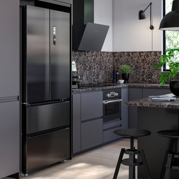 VINTERKALL French door fridge/freezer, IKEA 700 freestanding/black