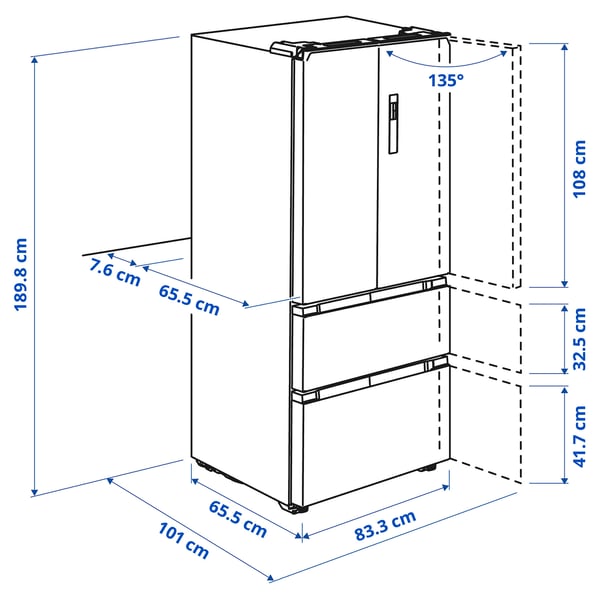 VINTERKALL French door fridge/freezer, IKEA 700 freestanding/stainless steel, 341/171 l